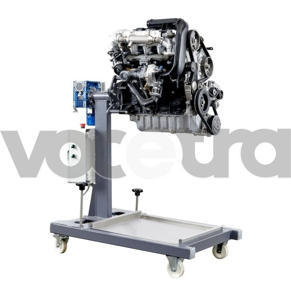 Petrol turbo MPI engine with disassembly and assembly training stand with mechanic gear and painted motor outside part